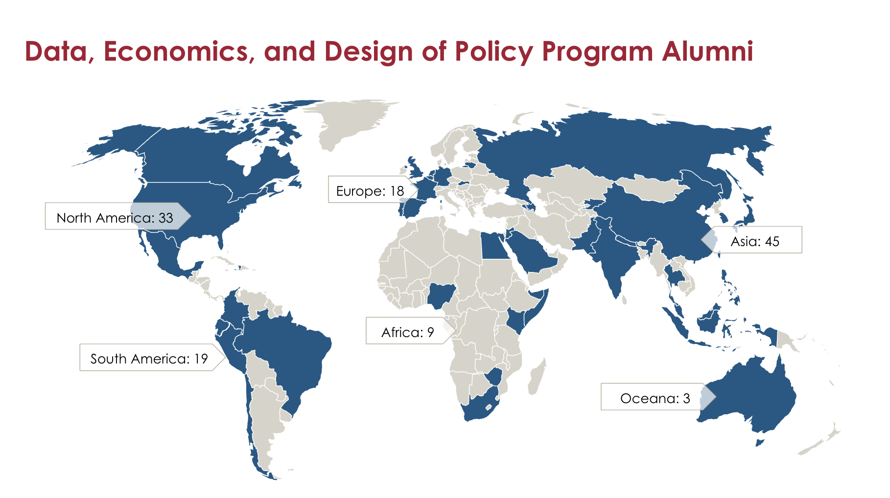 A map of countries where DEDP alumni are from.