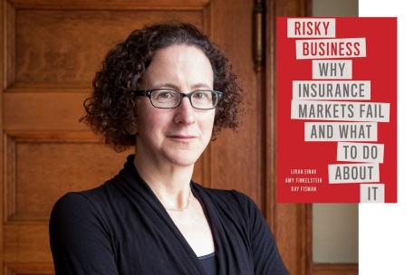 Amy Finkelstein and the cover of her book, Risky Business